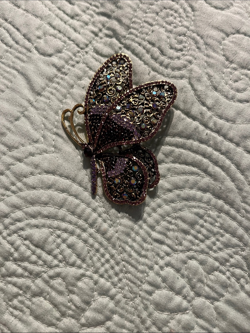 Elegant Purple Crystal Butterfly Brooch - Unbranded